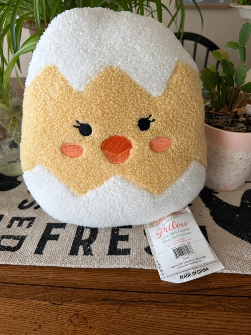 Plush Chick Egg Pillow - White and Light Yellow